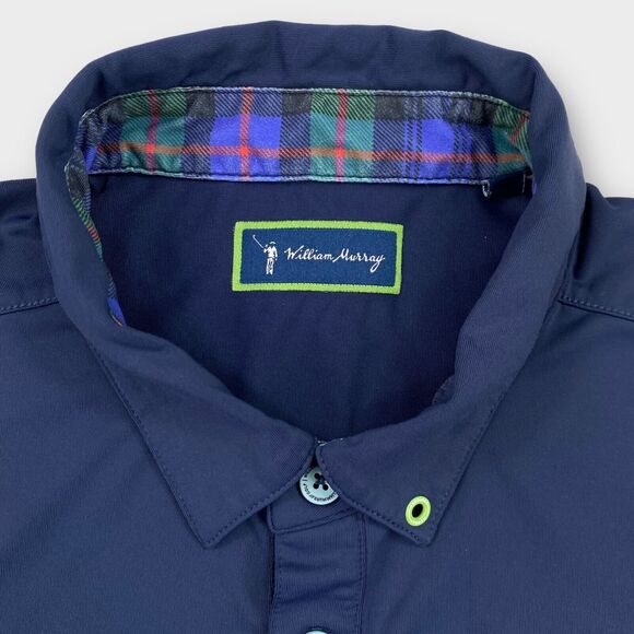 William Murray Golf Polo Shirt Mens Small Performance Navy Solid Plaid Accent - Picture 7 of 11